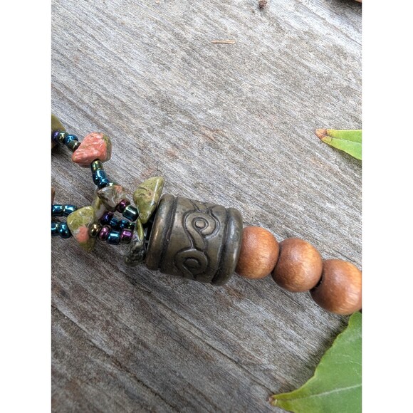 Southwestern Unakite Necklace, Vintage Pink and Green Stone Necklace - Picture 7 of 10